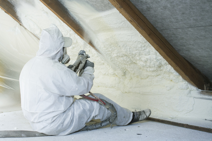 Spray foam insulation applied to the rafters